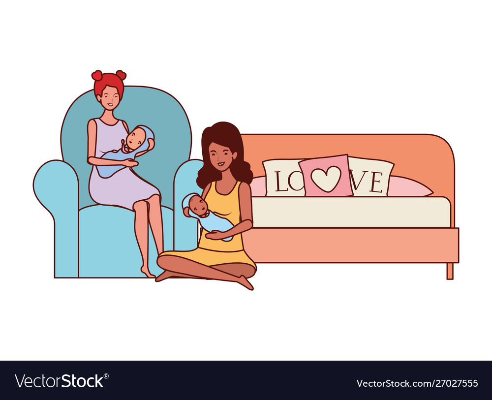 Cute pregnancy mothers seated lifting little