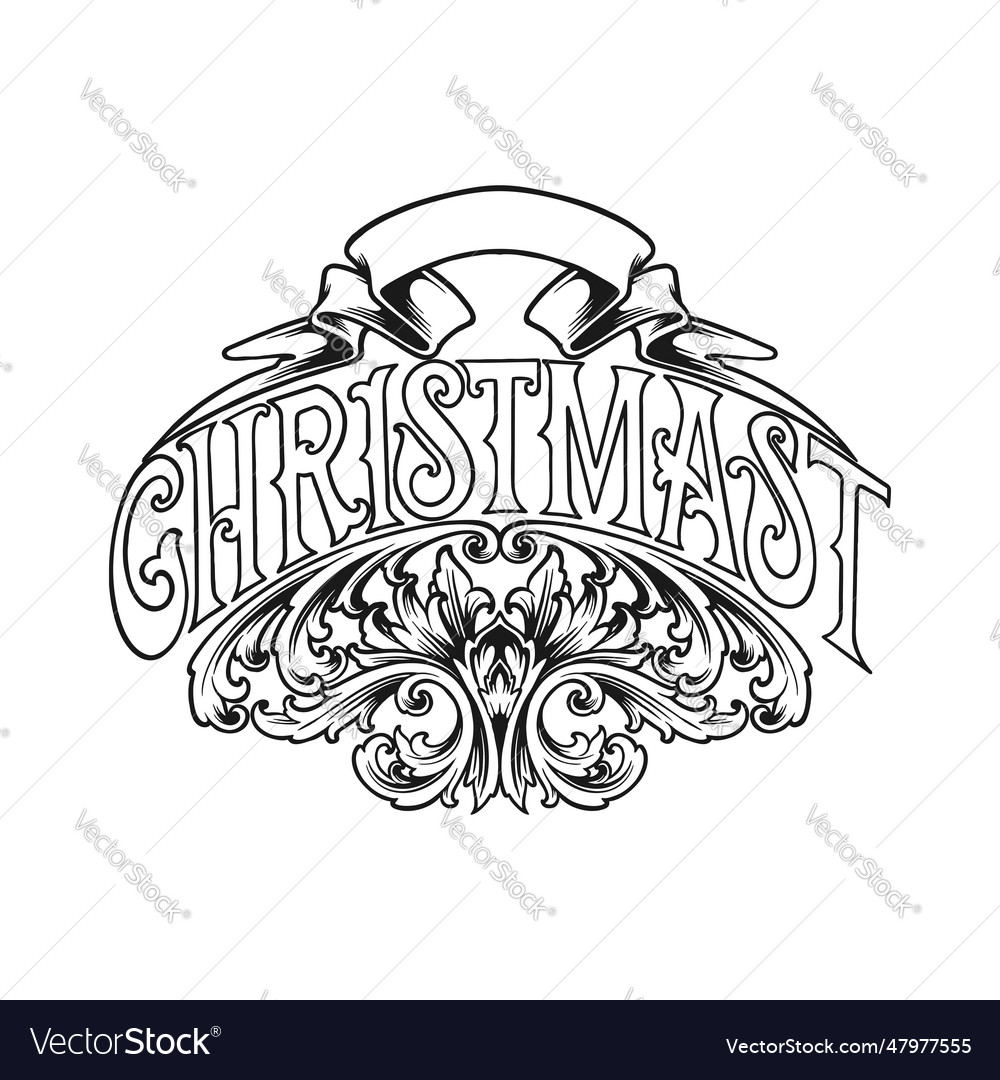 Delightful merry christmas badge with flourish Vector Image