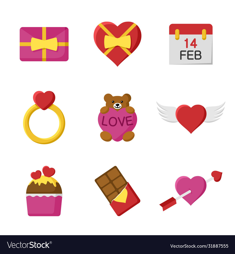 Happy valentine day icons and love set