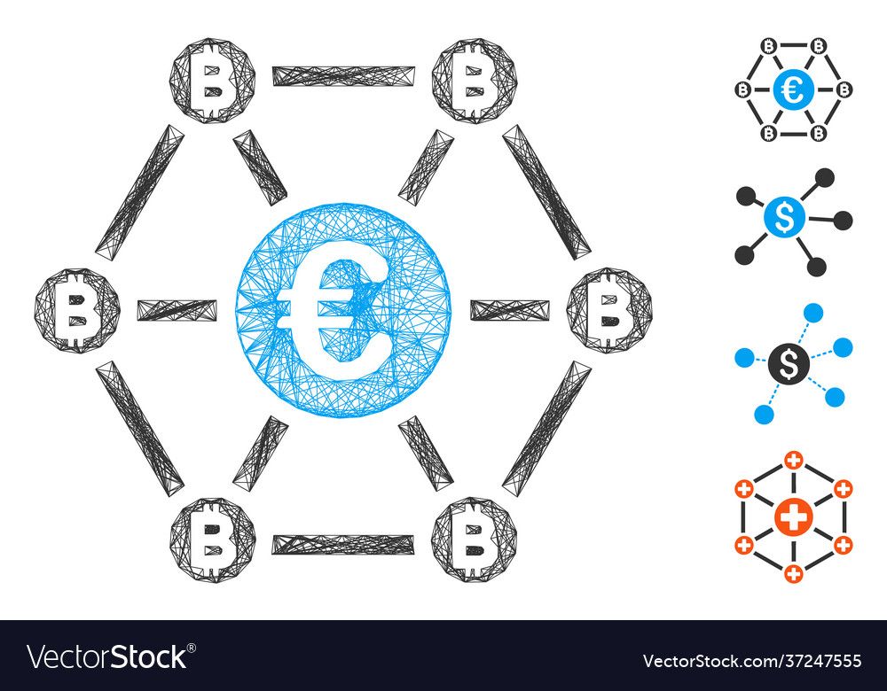 Network bitcoin euro net structure mesh vector image Network bitcoin euro net structure mesh