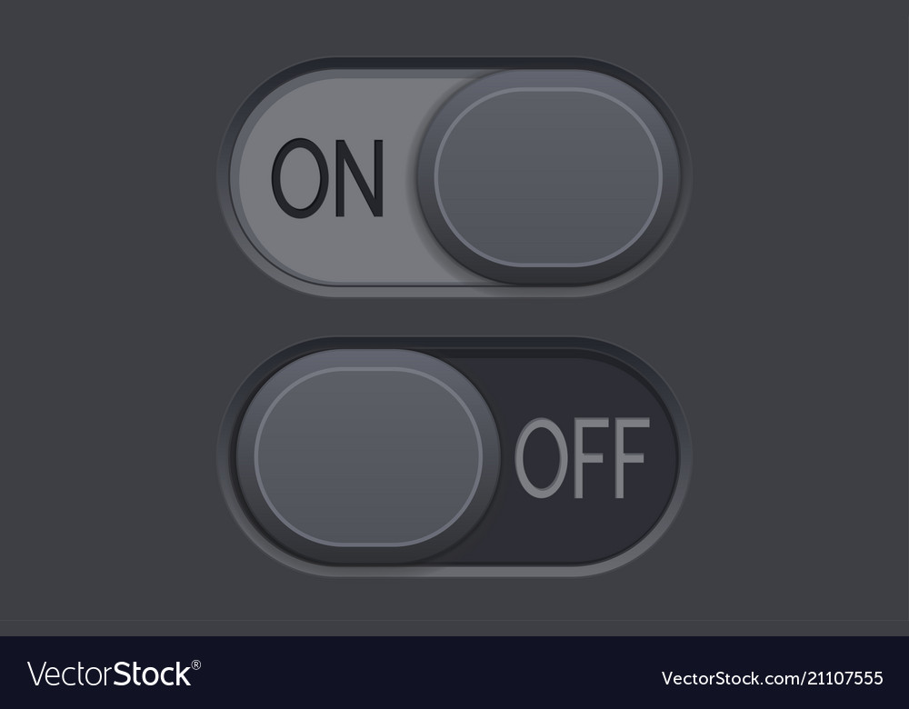 On and off toggle switch buttons black 3d oval