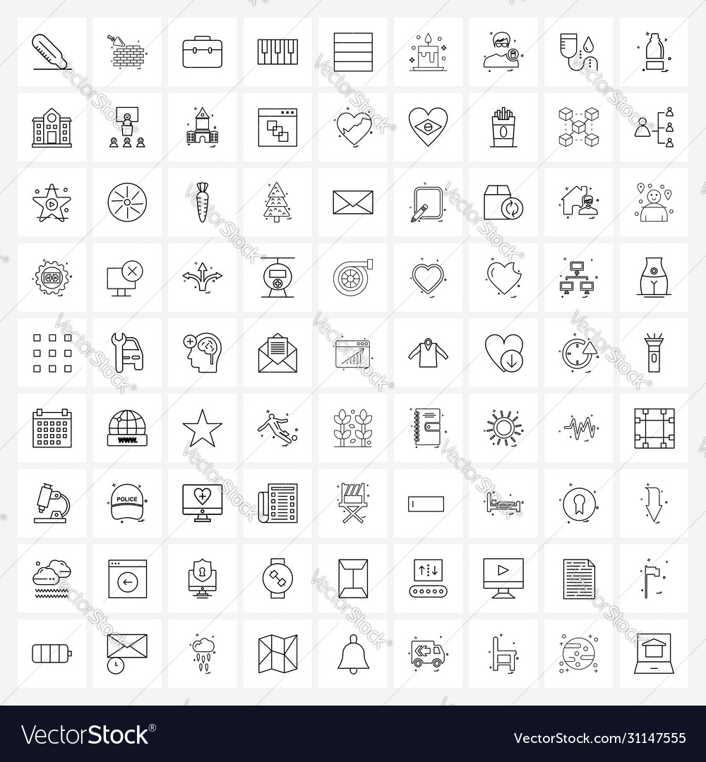 Set 81 simple line icons tile grid