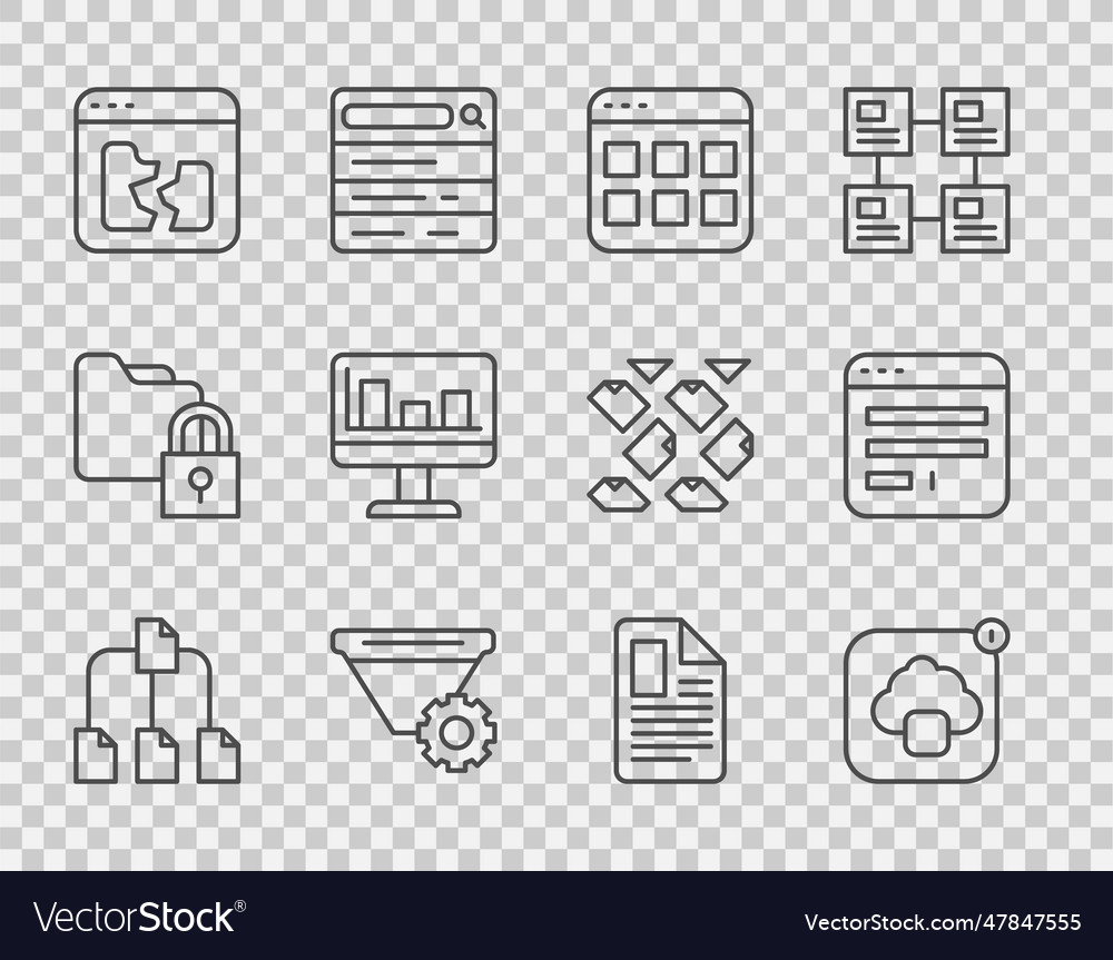 Set line folder tree cloud technology data vector image Set line folder tree cloud technology data