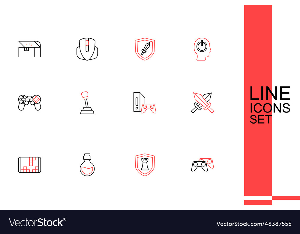 Set line game controller or joystick chess shield vector image Set line game controller or joystick chess shield