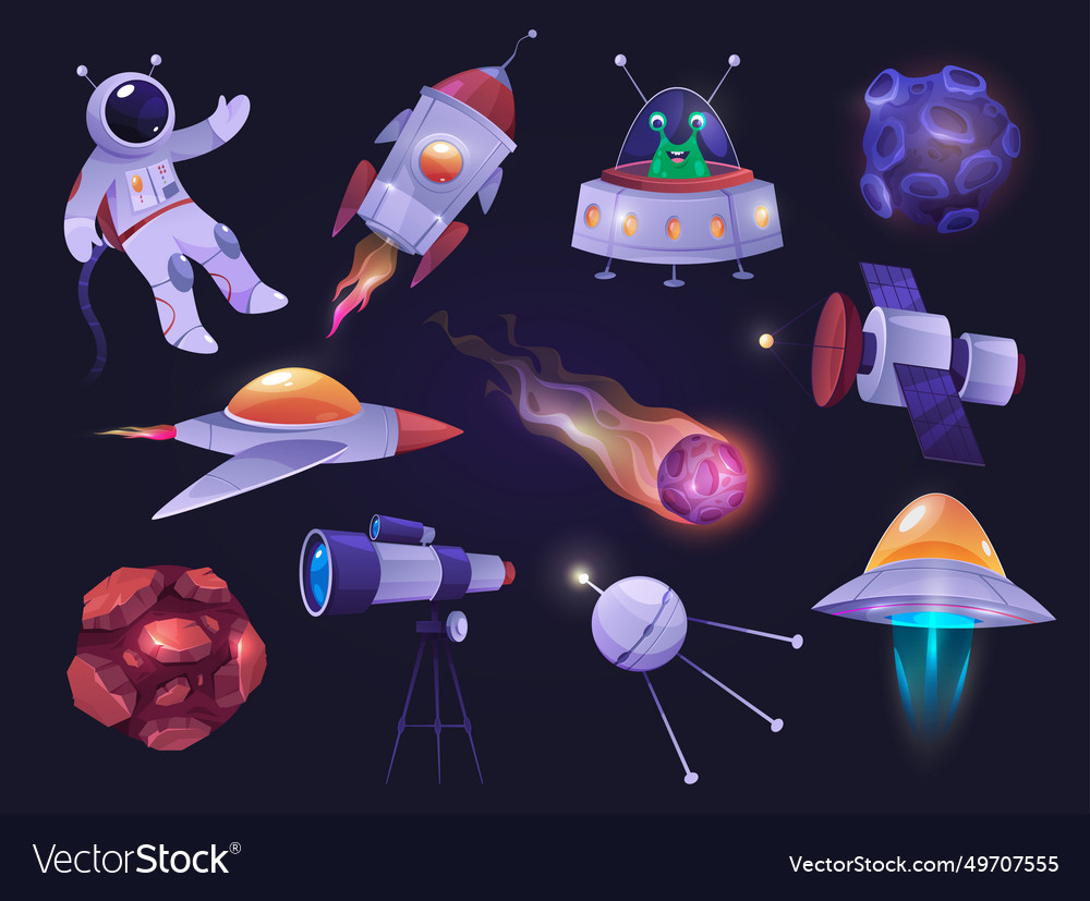 Space galaxy characters planets and aliens ufo Vector Image