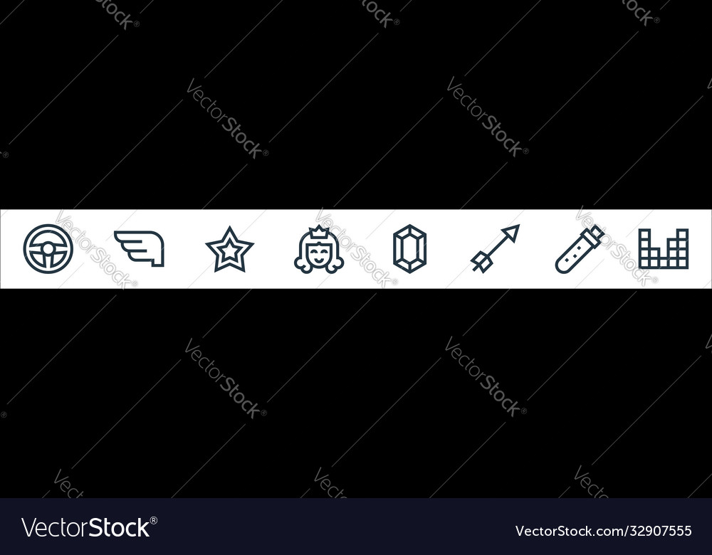 Video game elements line icons linear set quality vector image Video game elements line icons linear set quality