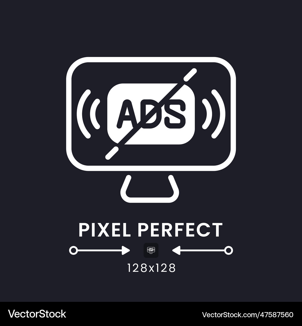 Ad-free streaming white solid desktop icon Vector Image