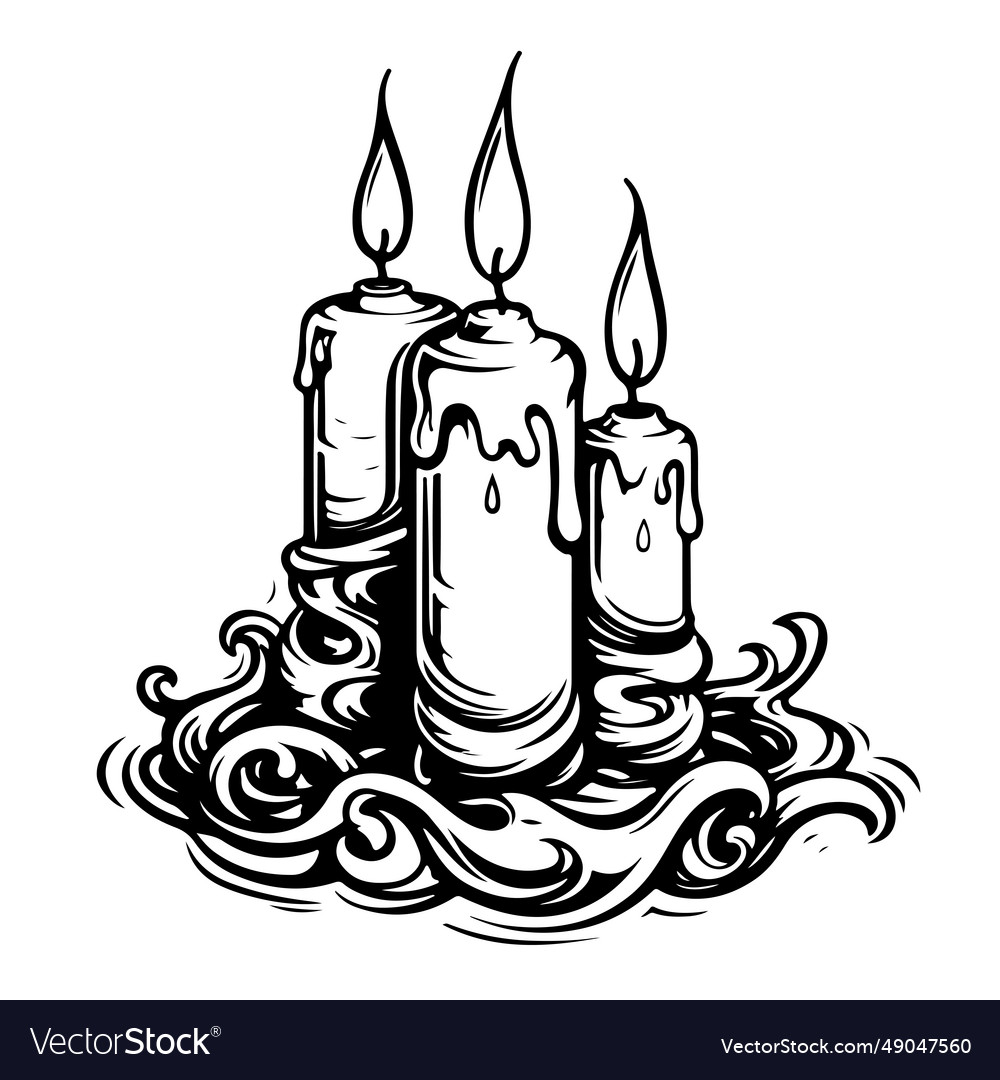 Candles melting hand drawn sketch symbol of Vector Image