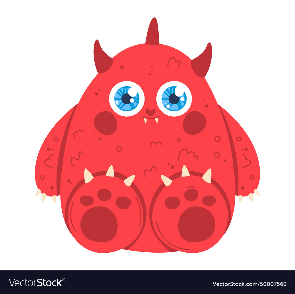 Cute red monster with blue eyes and little horns Vector Image