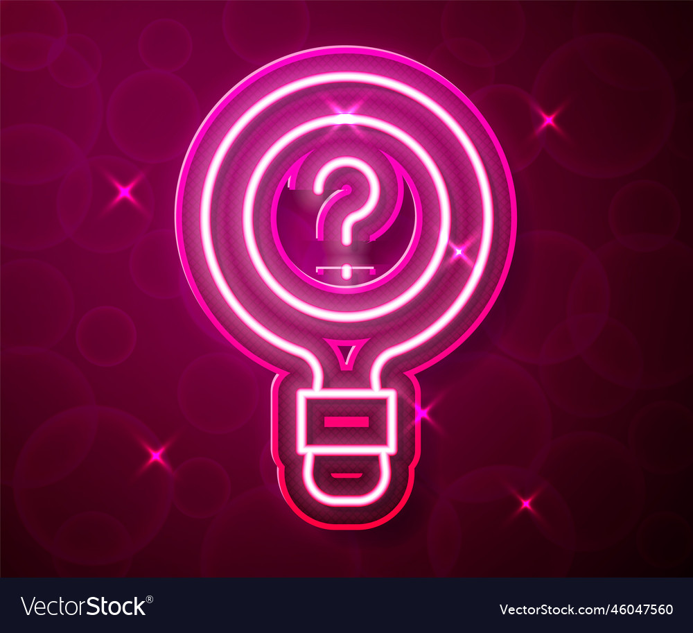 Glowing neon line unknown search icon isolated