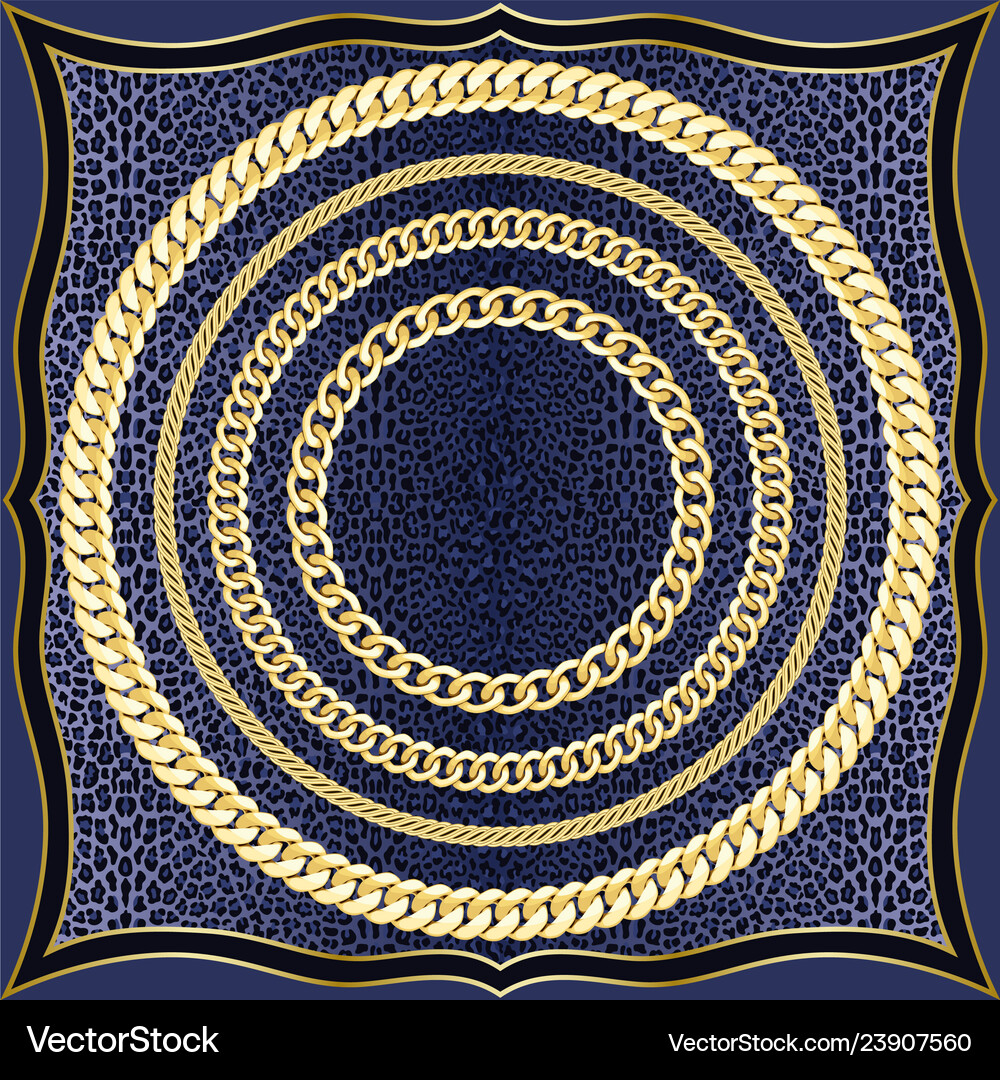 Golden chains seamless pattern on leopard Vector Image