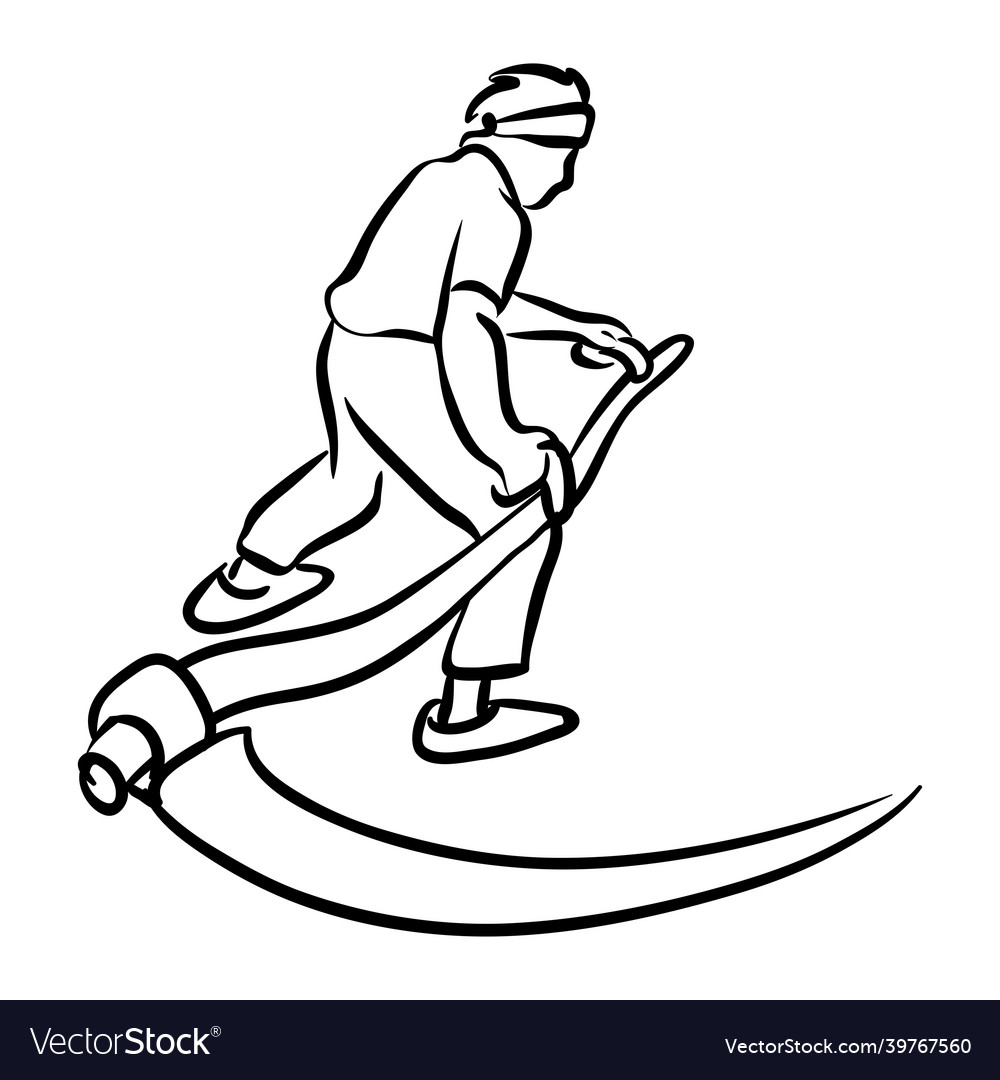 Man working with scythe line art