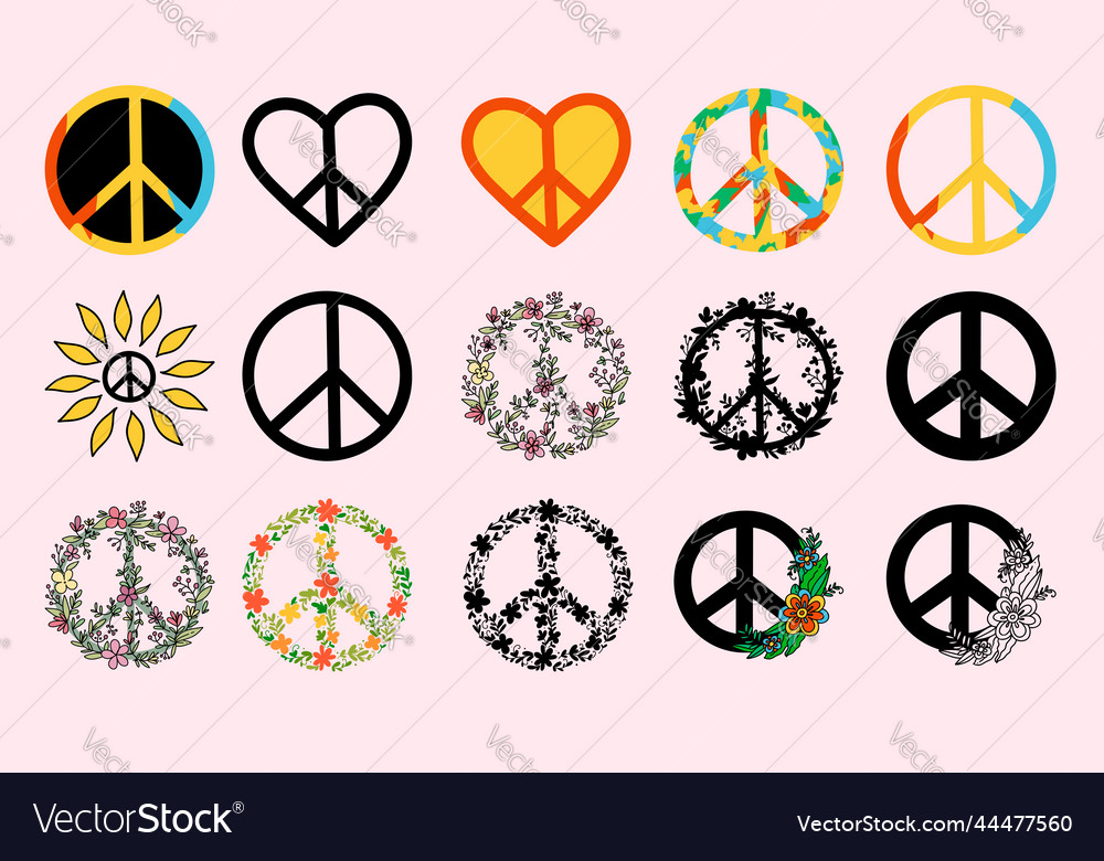 Pacificus hippie peace sign set heart-shaped Vector Image