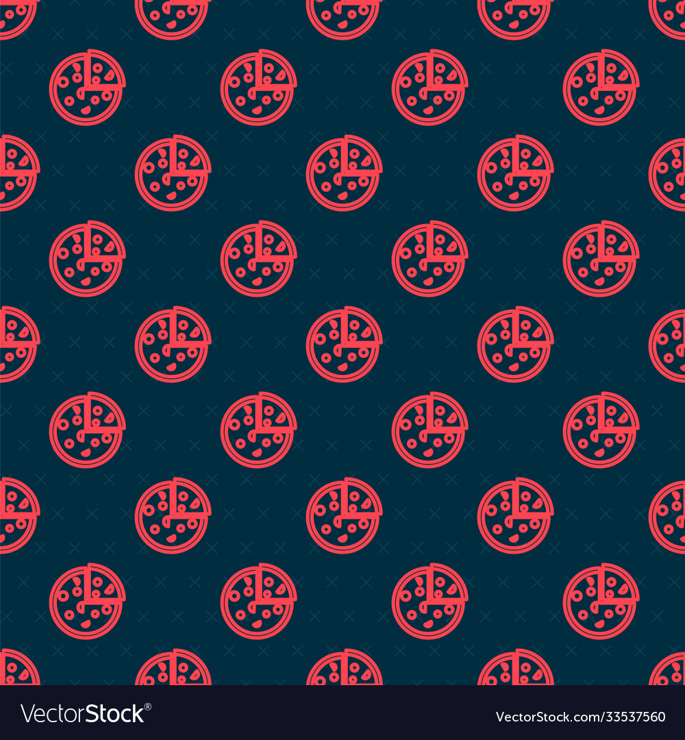 Red line pizza icon isolated seamless pattern