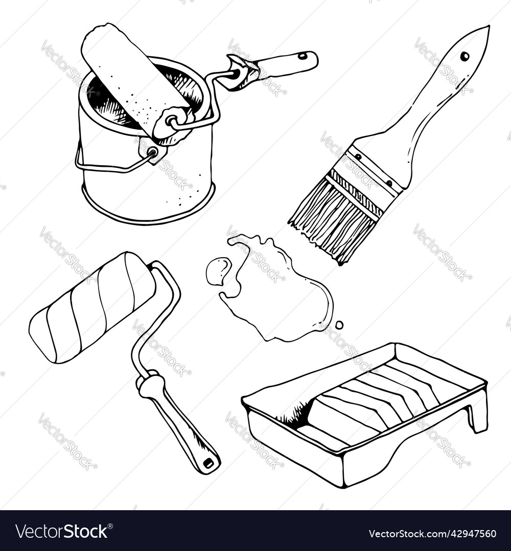 Repair tools painting hand drawn