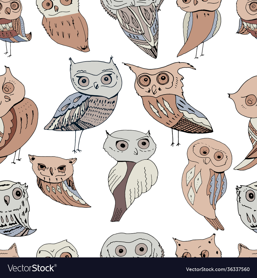 Seamless pattern with owls endless texture