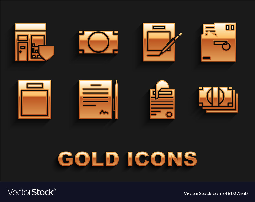 Set contract with pen ordered envelope stacks vector image Set contract with pen ordered envelope stacks