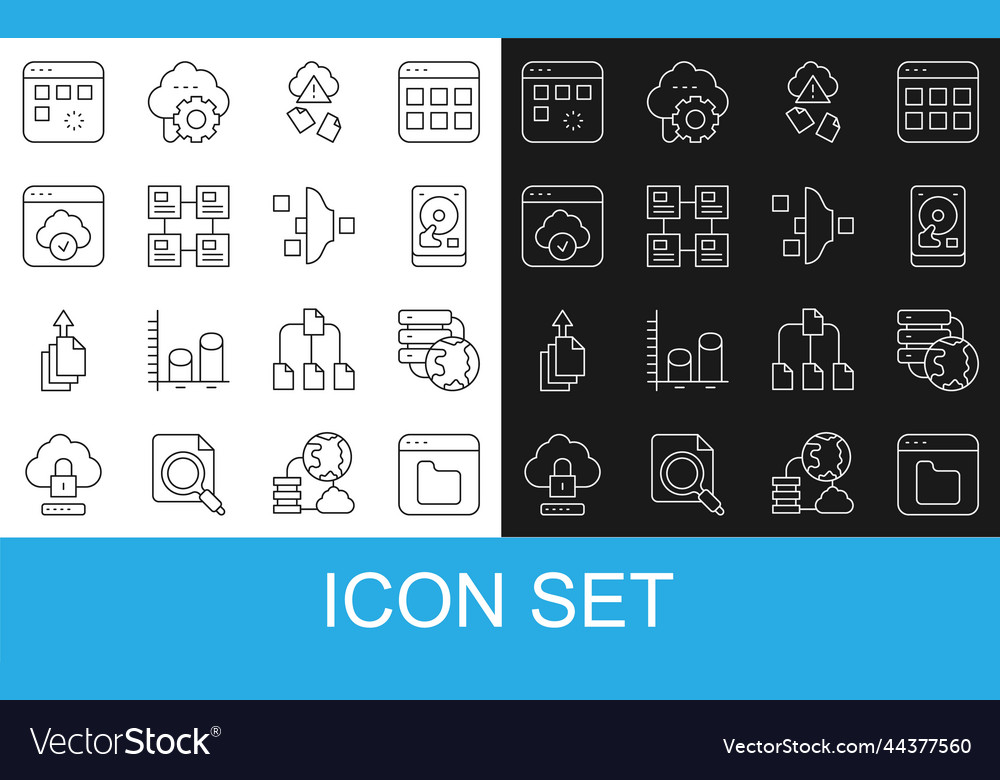 Set line browser files network cloud connection vector image Set line browser files network cloud connection