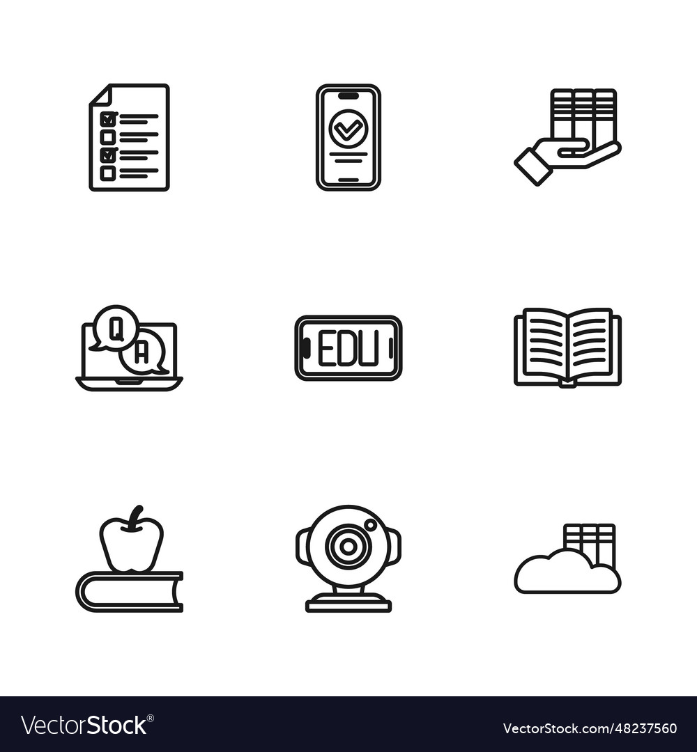 Set line web camera open book cloud or online vector image Set line web camera open book cloud or online