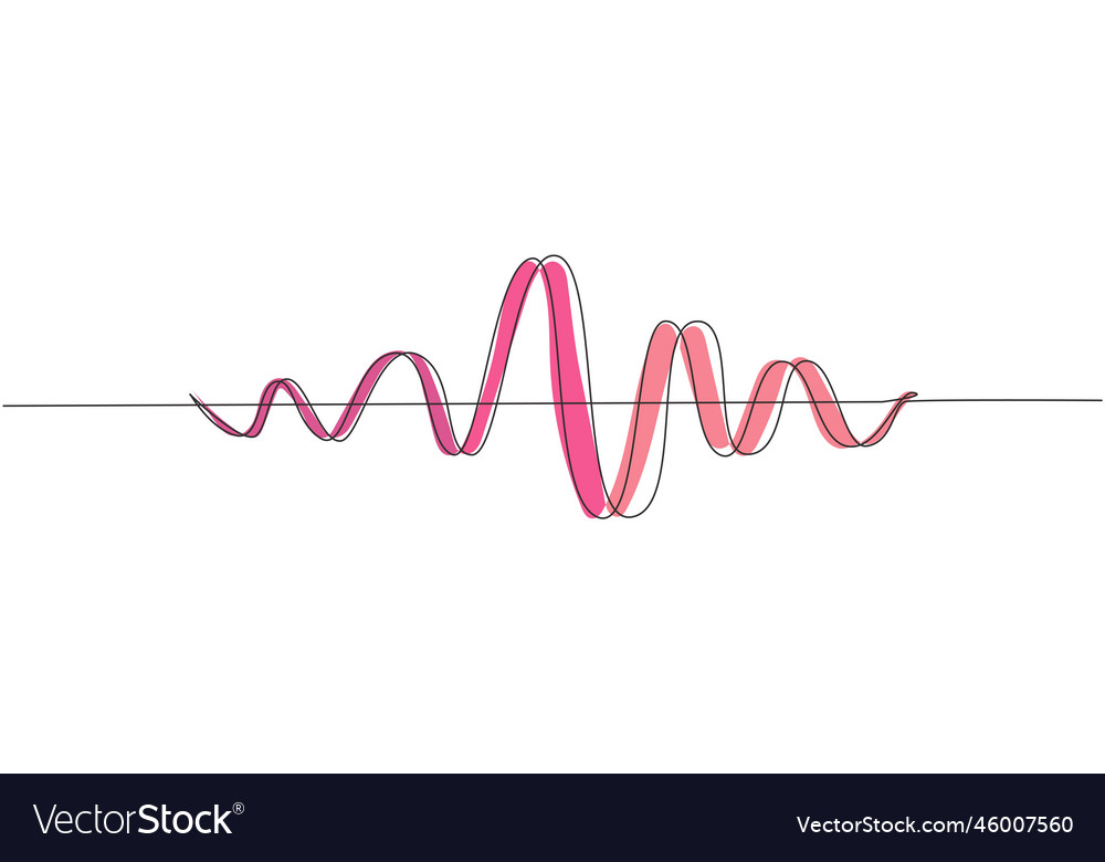 Single continuous line drawing black sound waves