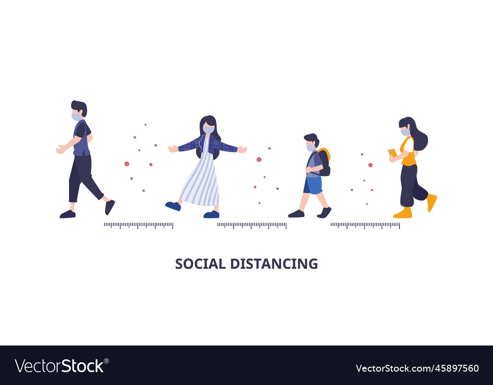 Social distancing people walking with space keep Vector Image