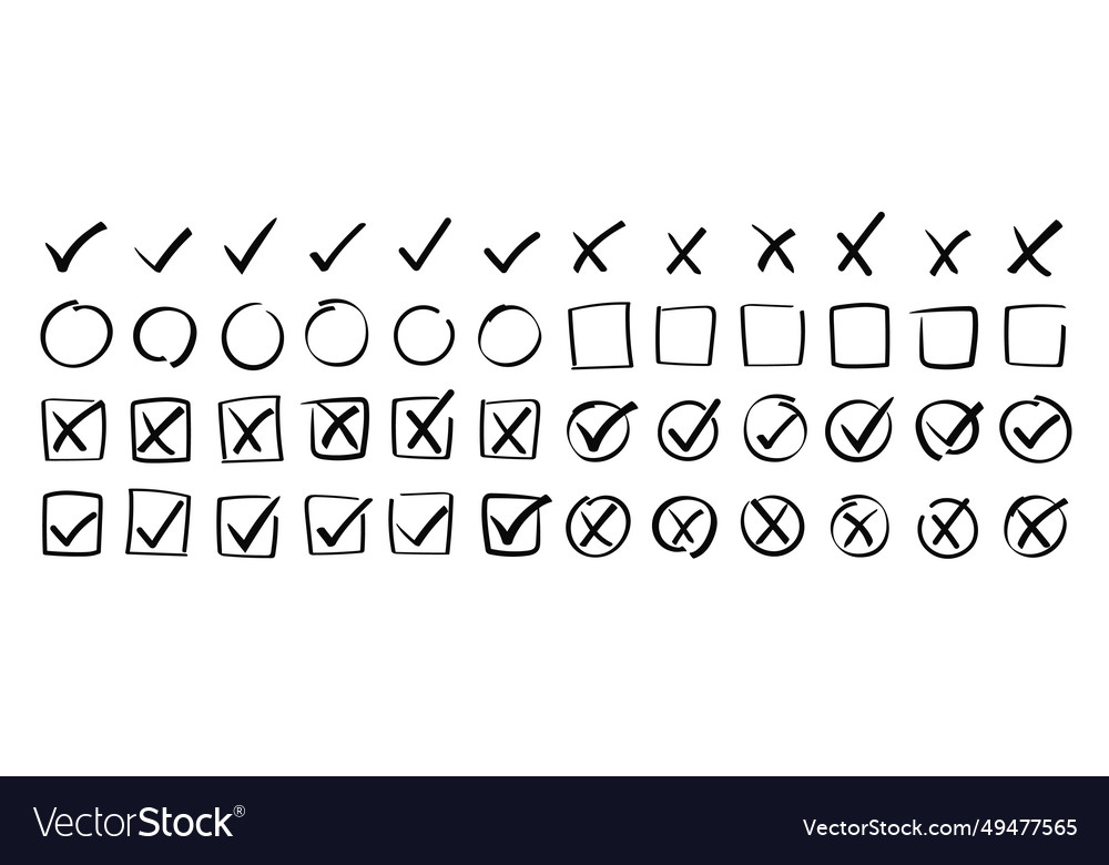 Doodle check marks in circle and square frame