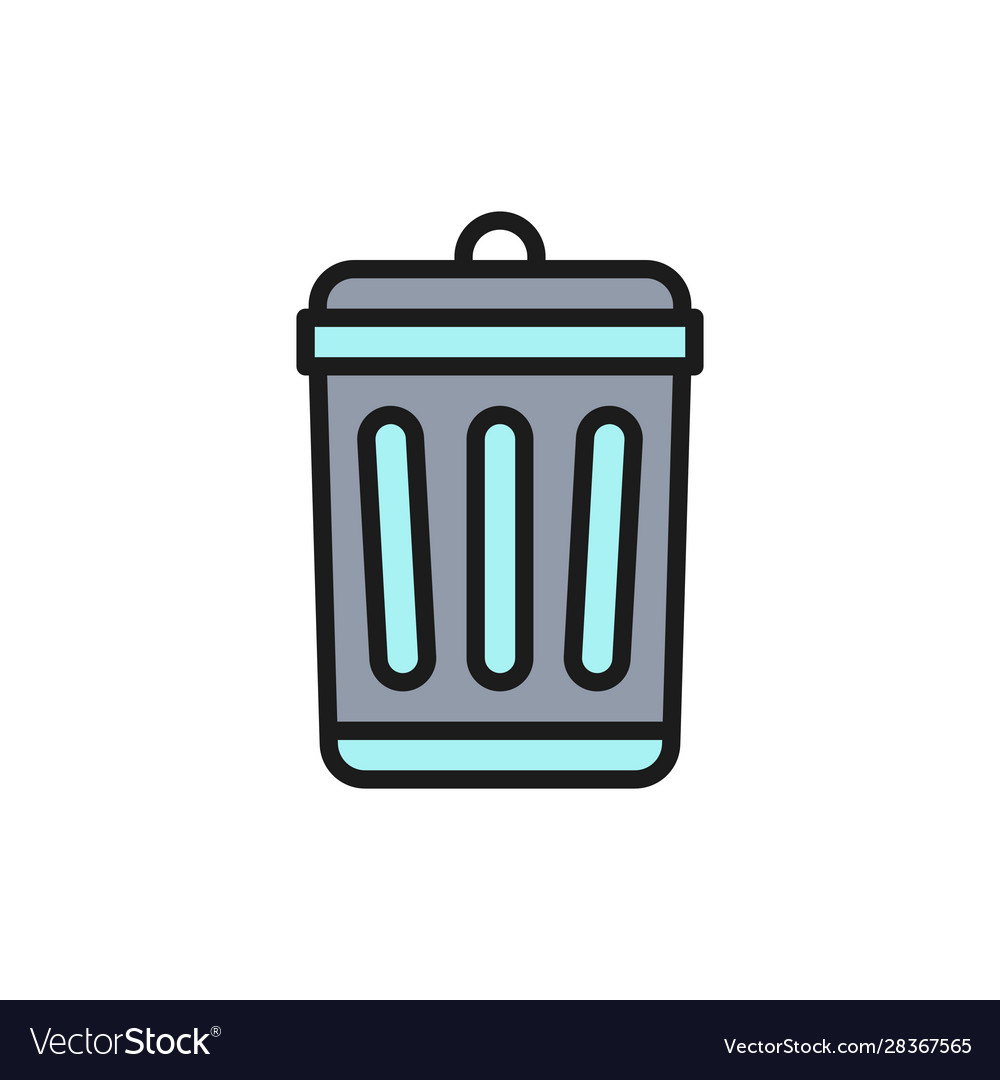 Garbage bin flat color line icon isolated Vector Image