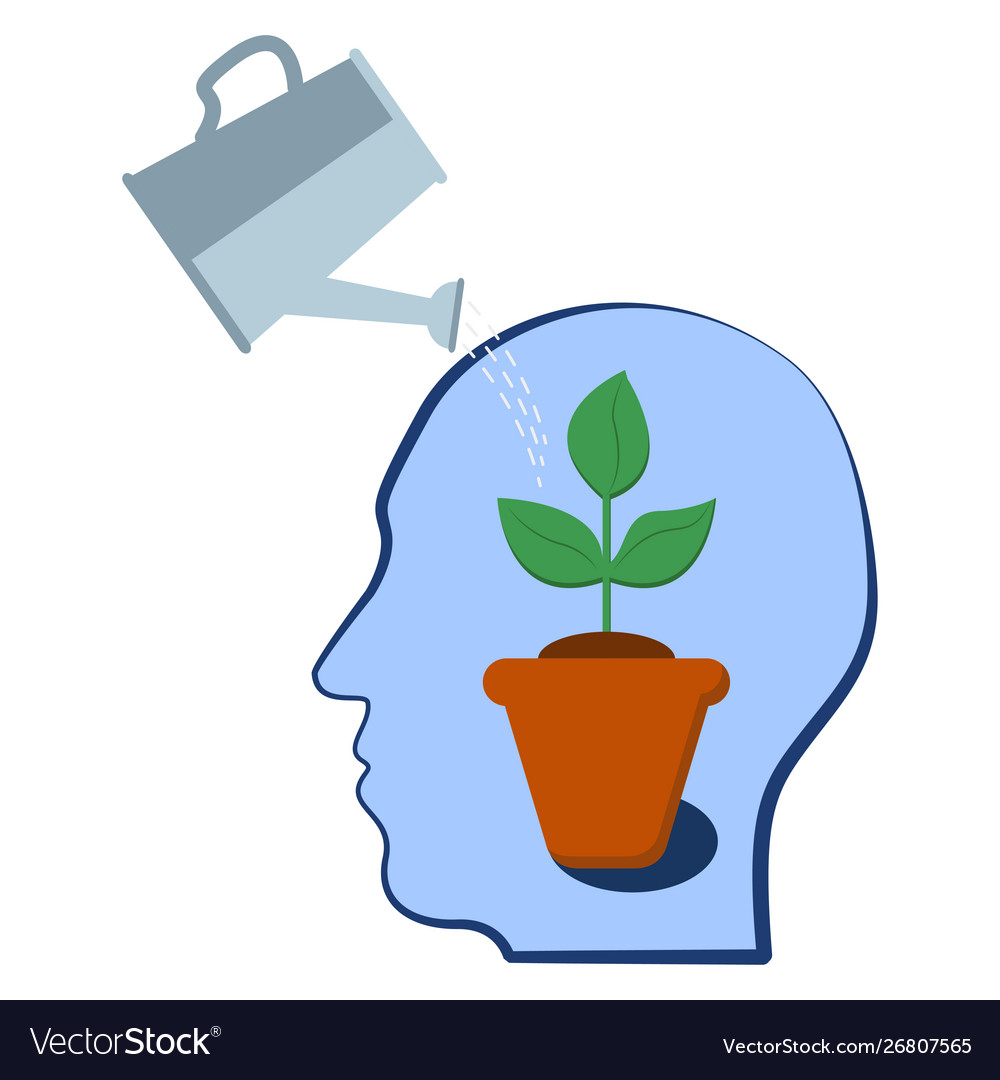 Head with a plant inside selfdevelopment Vector Image Head with a plant inside selfdevelopment