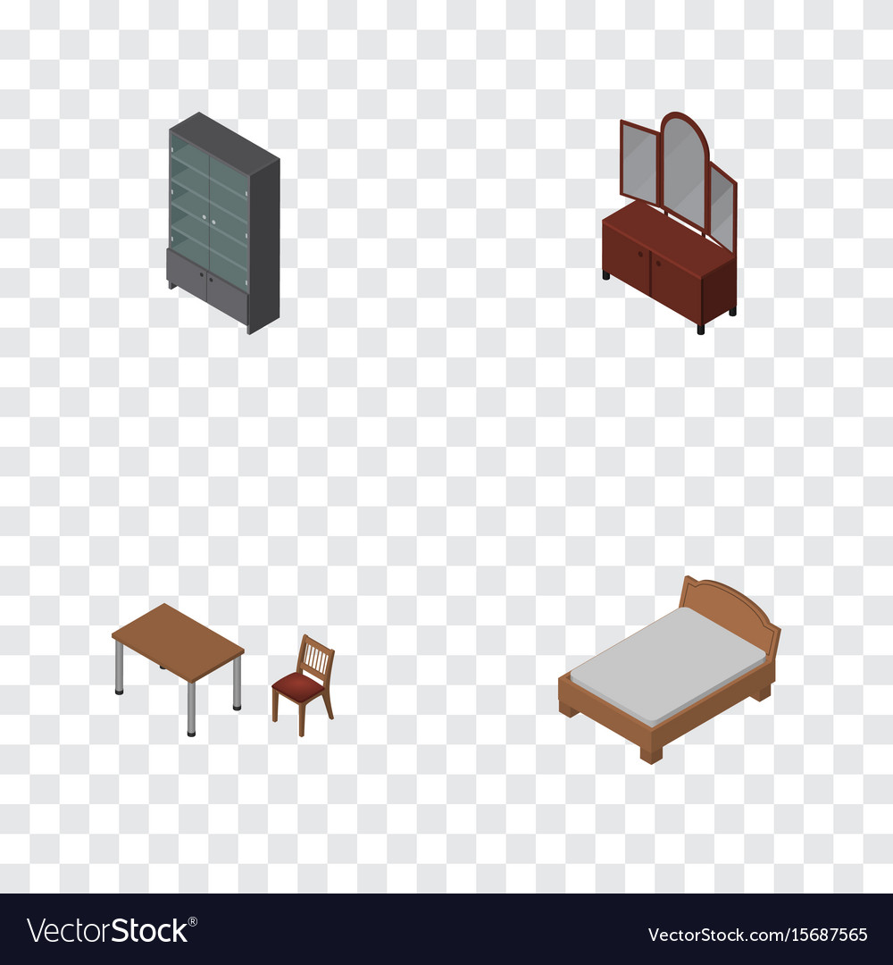 Isometric design set of sideboard chair drawer