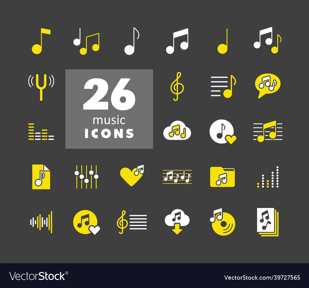 Noten flache Glyphen-Icons Set