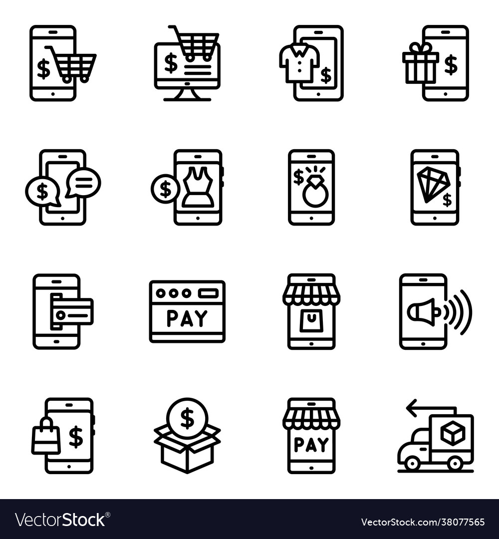 Set mobile Einkaufs-Linear-Symbole