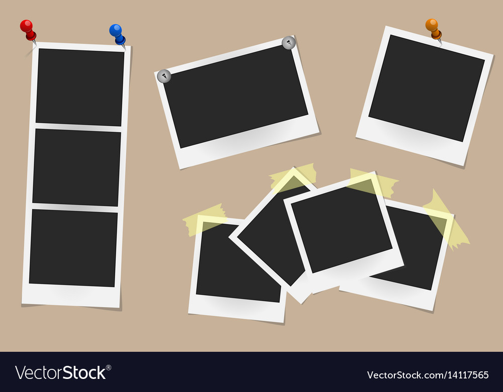 Set of realistic photo frames on sticky tape Vector Image