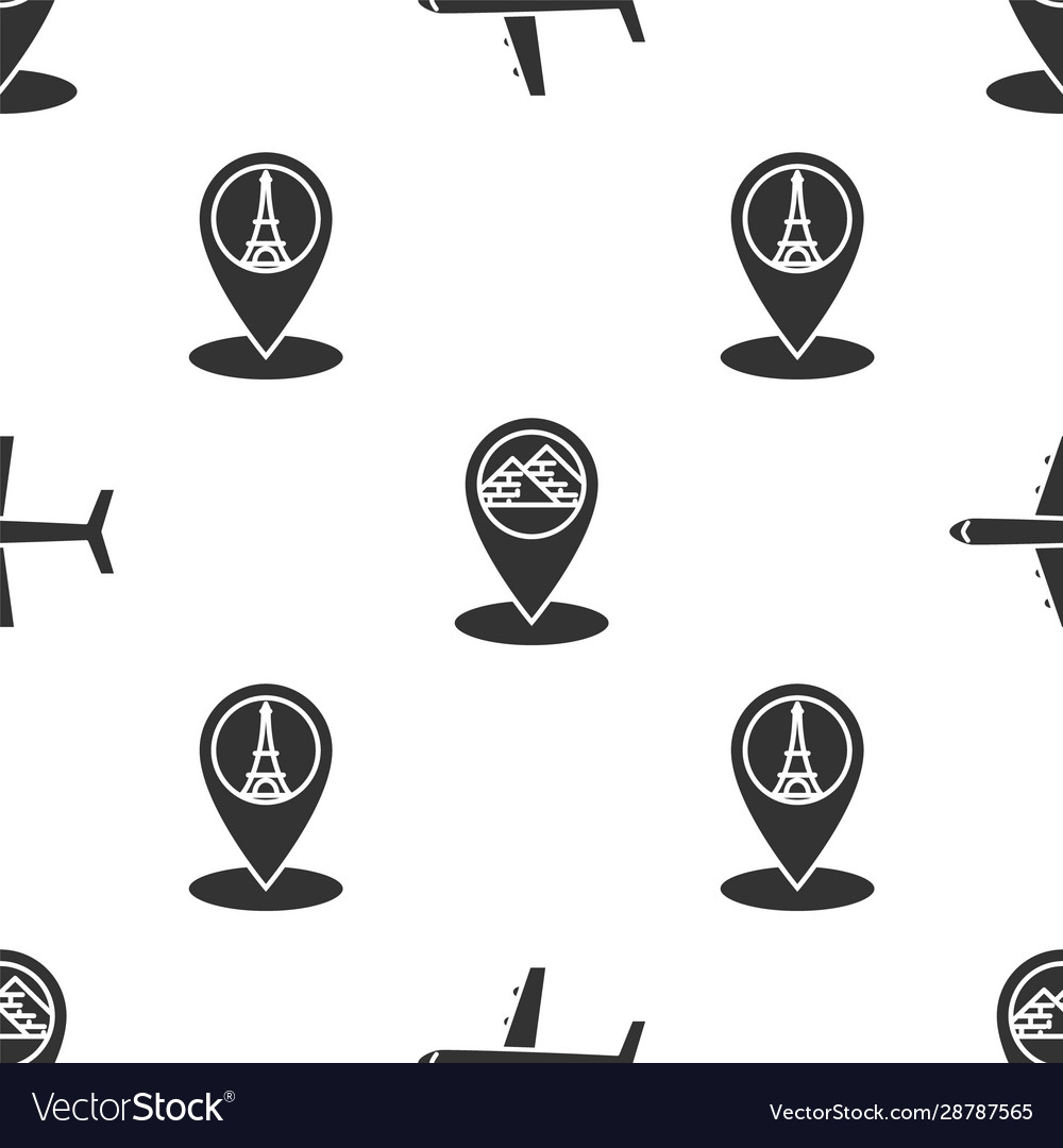 Set plane map pointer with egypt pyramids vector image Set plane map pointer with egypt pyramids