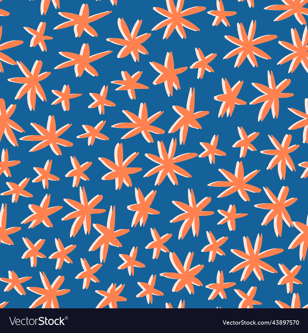 Boho star seamless pattern in orange and dark vector image Boho star seamless pattern in orange and dark