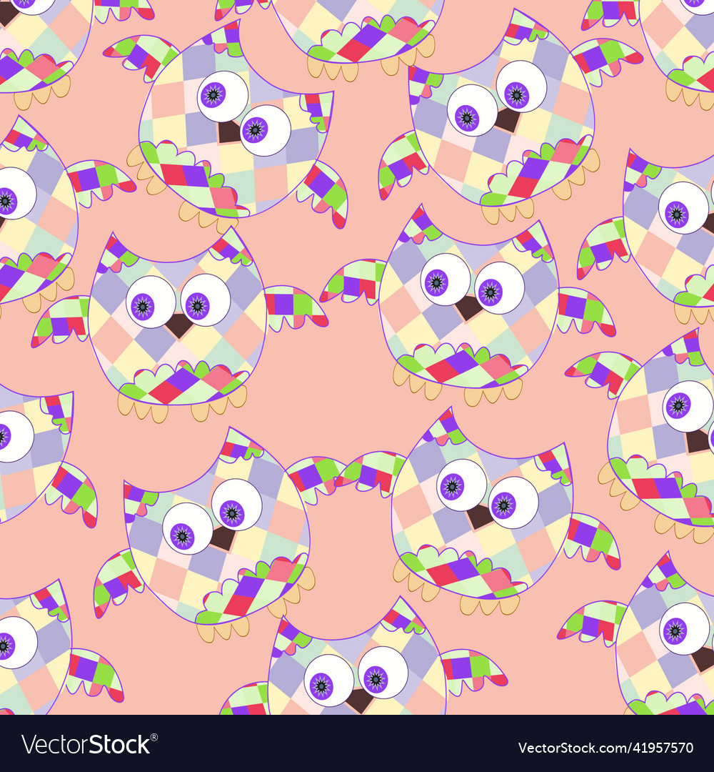 Bright multicolored owls seamless pattern 2 vector image Bright multicolored owls seamless pattern 2