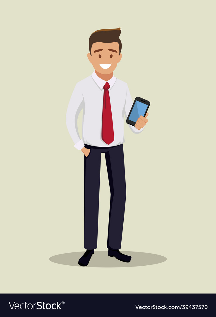 Businessman shows the phone Royalty Free Vector Image