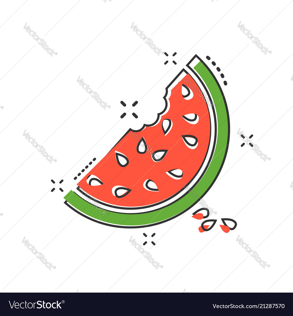 Cartoon watermelon icon in comic style juicy ripe