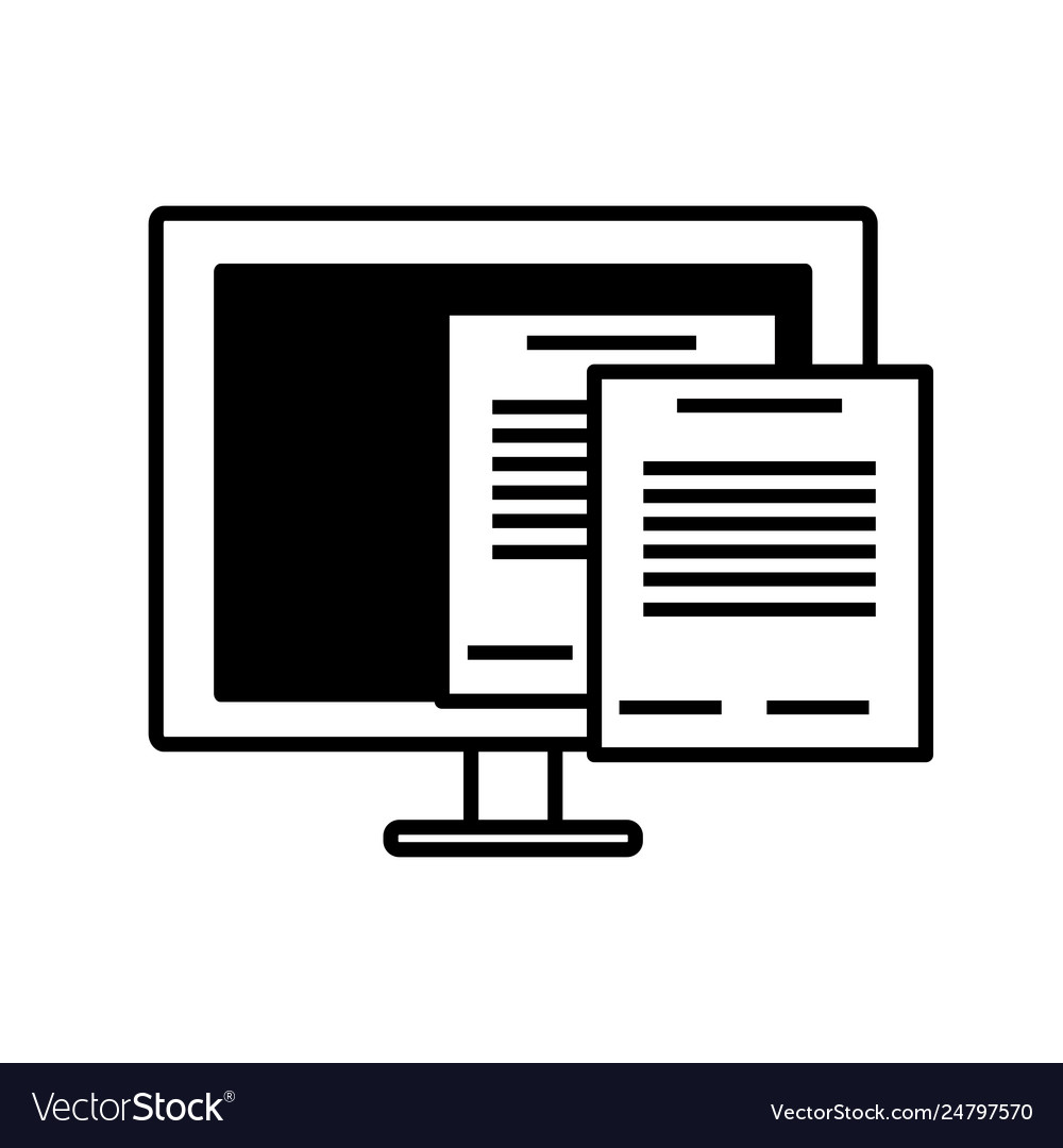 Computer monitor with documents isolated icon