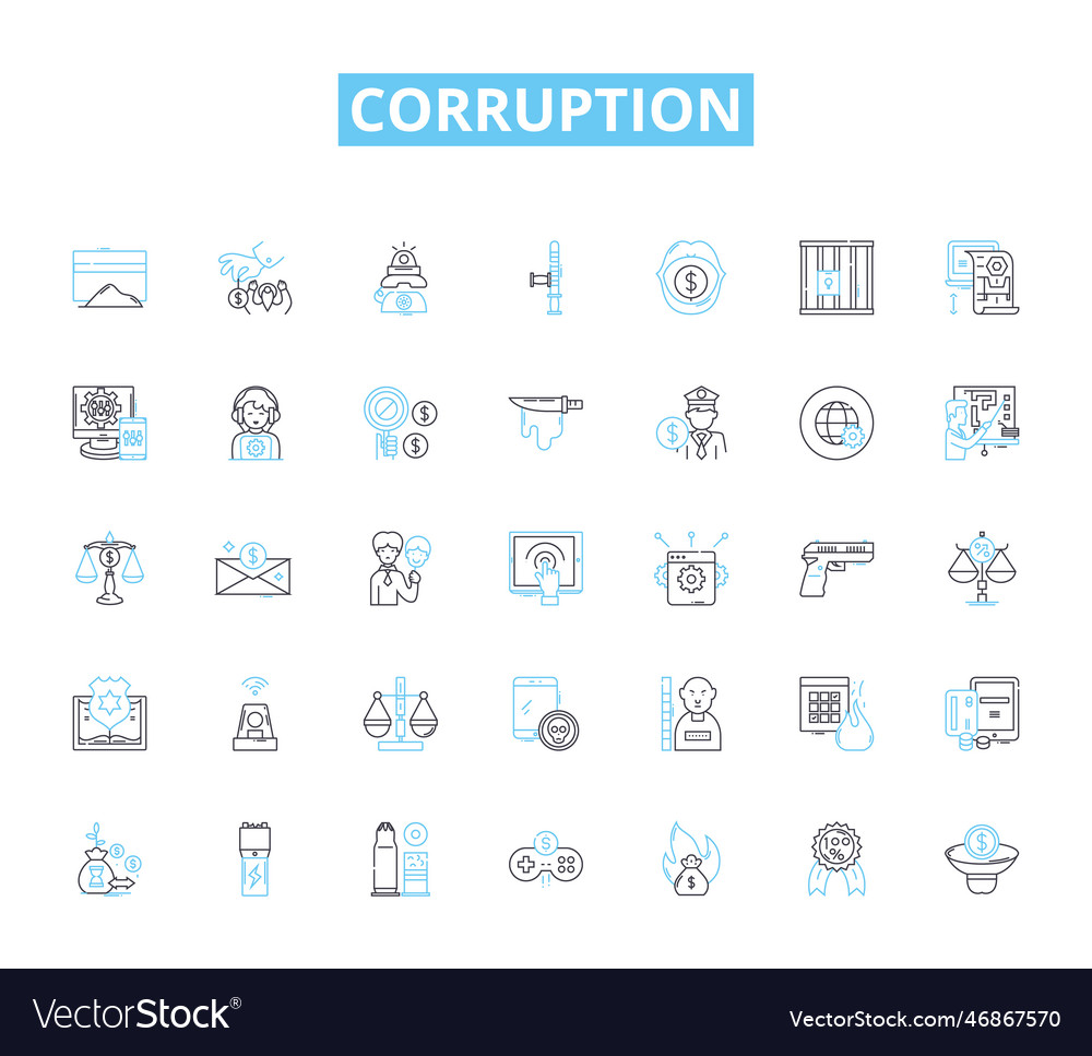 Corruption linear icons set bribery extortion