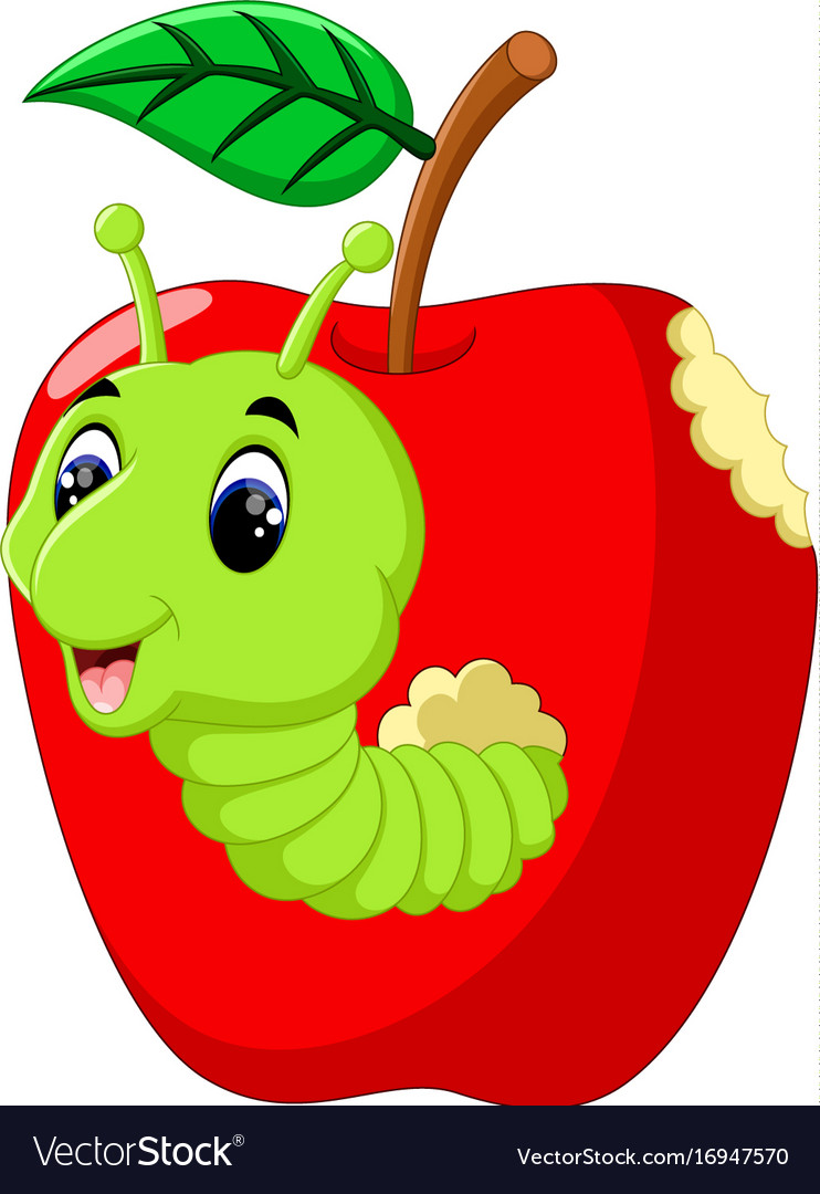 Funny caterpillars on a apple Royalty Free Vector Image