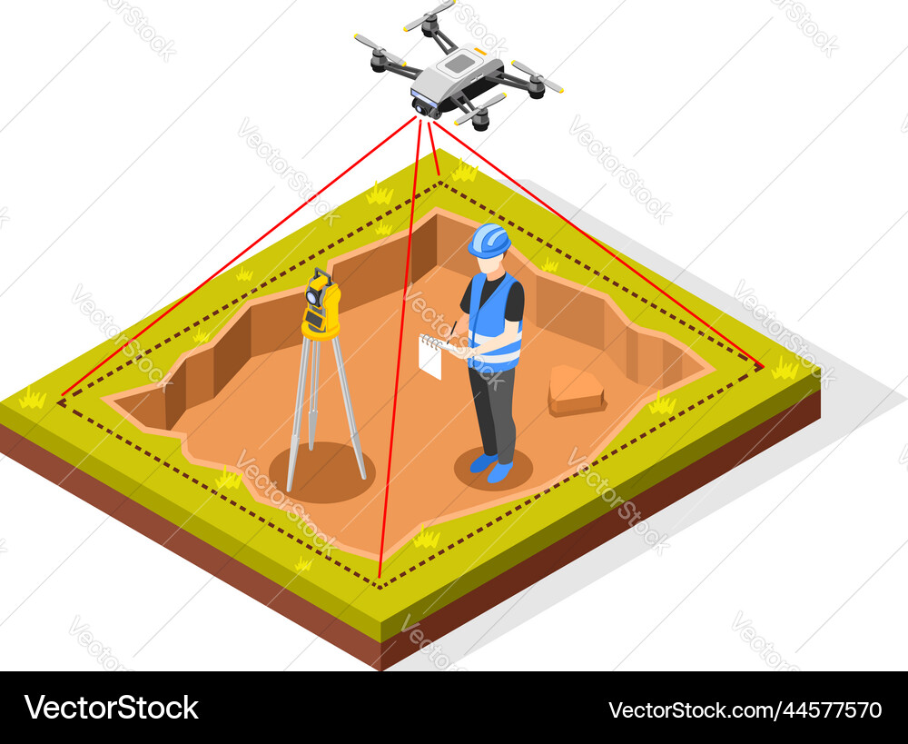 Geodesic drone isometric composition Royalty Free Vector