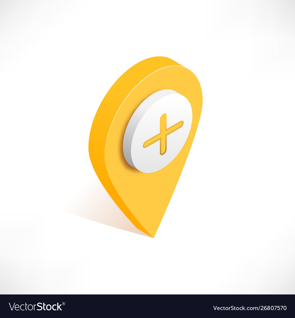 Map pointer pin isometric with plus icon