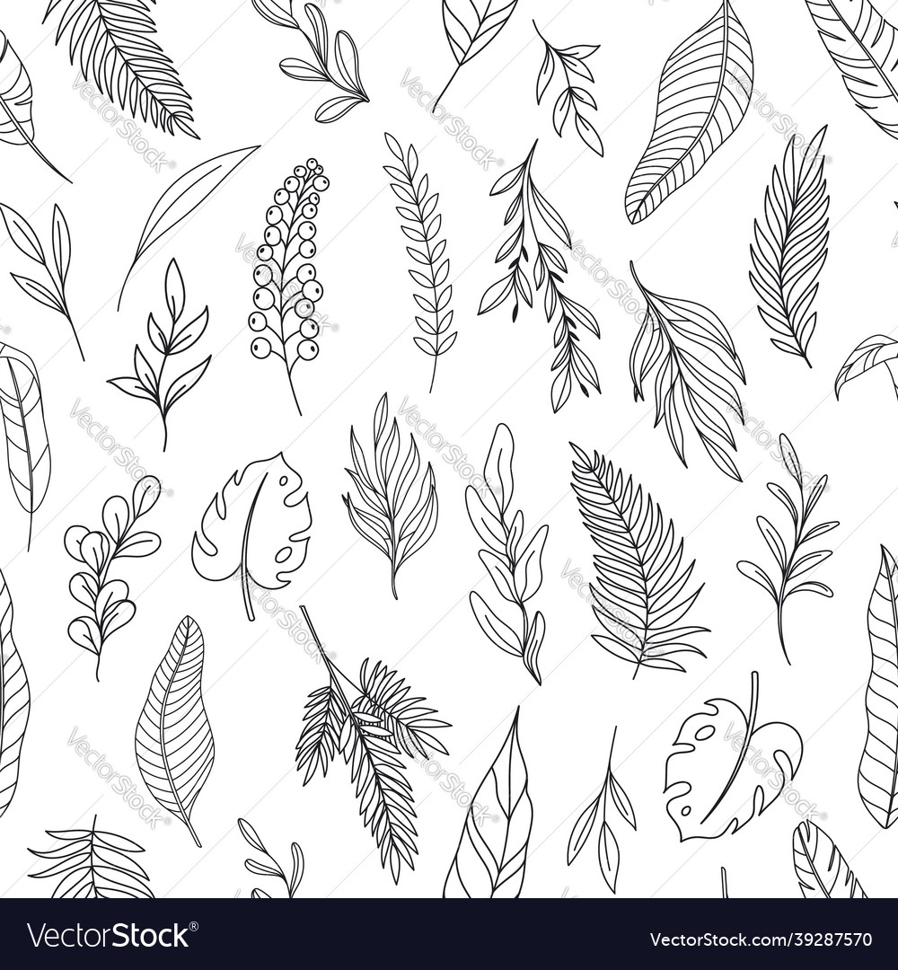 Modern line art tropical leaves seamless pattern vector image Modern line art tropical leaves seamless pattern