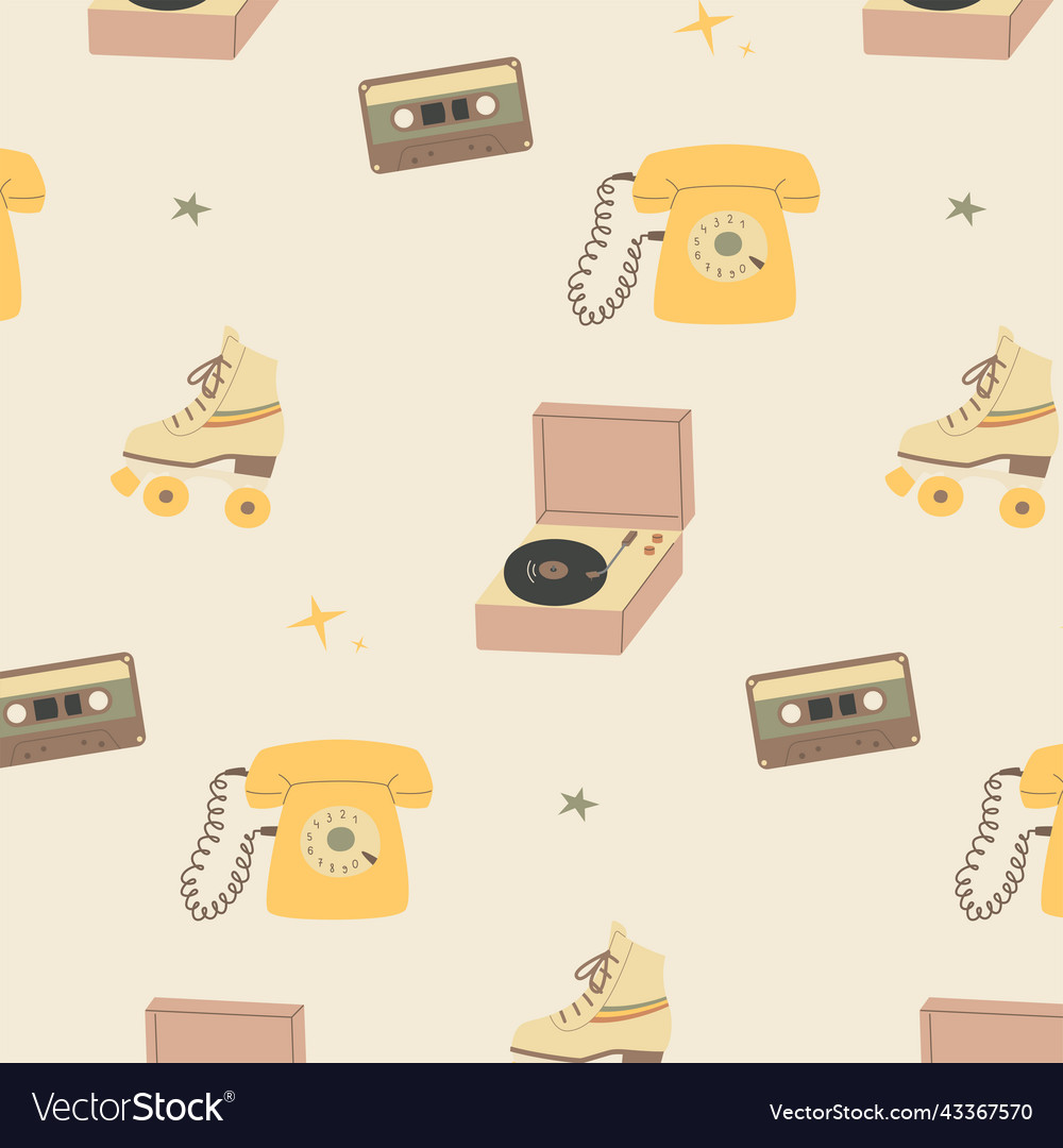 Pattern of objects from the past roller skates vector image Pattern of objects from the past roller skates