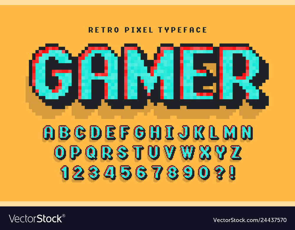 Pixel font design stylized like in 8-bit Vector Image