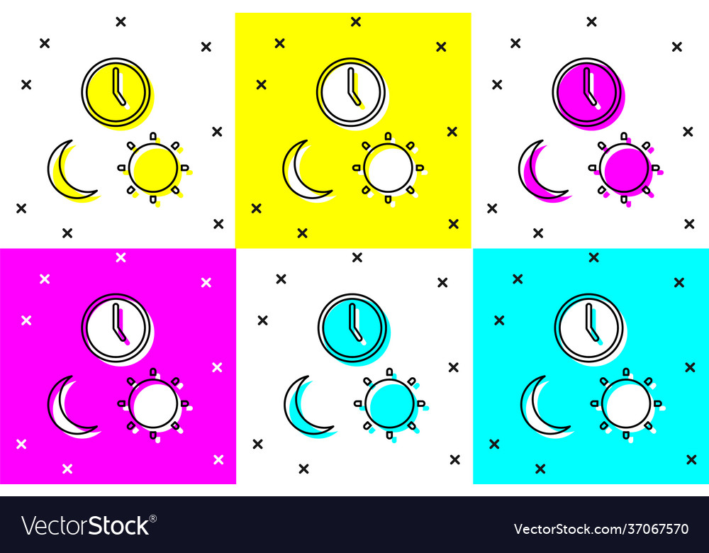 Set day and night with time icon isolated on color