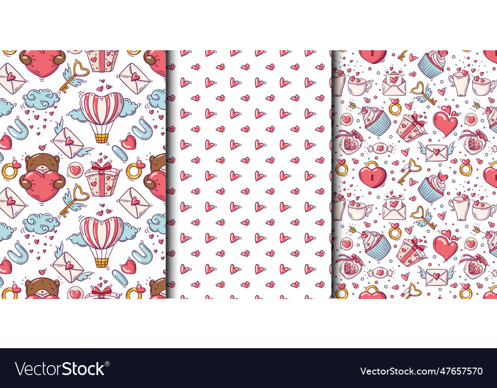 Set of seamless patterns with valentines day