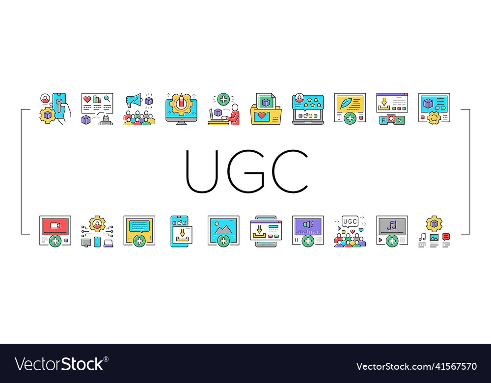 User generated content collection icons set