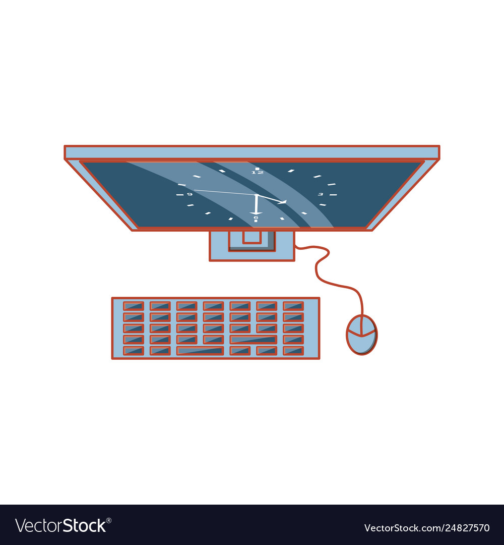 View aerial computer with clock in screen Vector Image View aerial computer with clock in screen