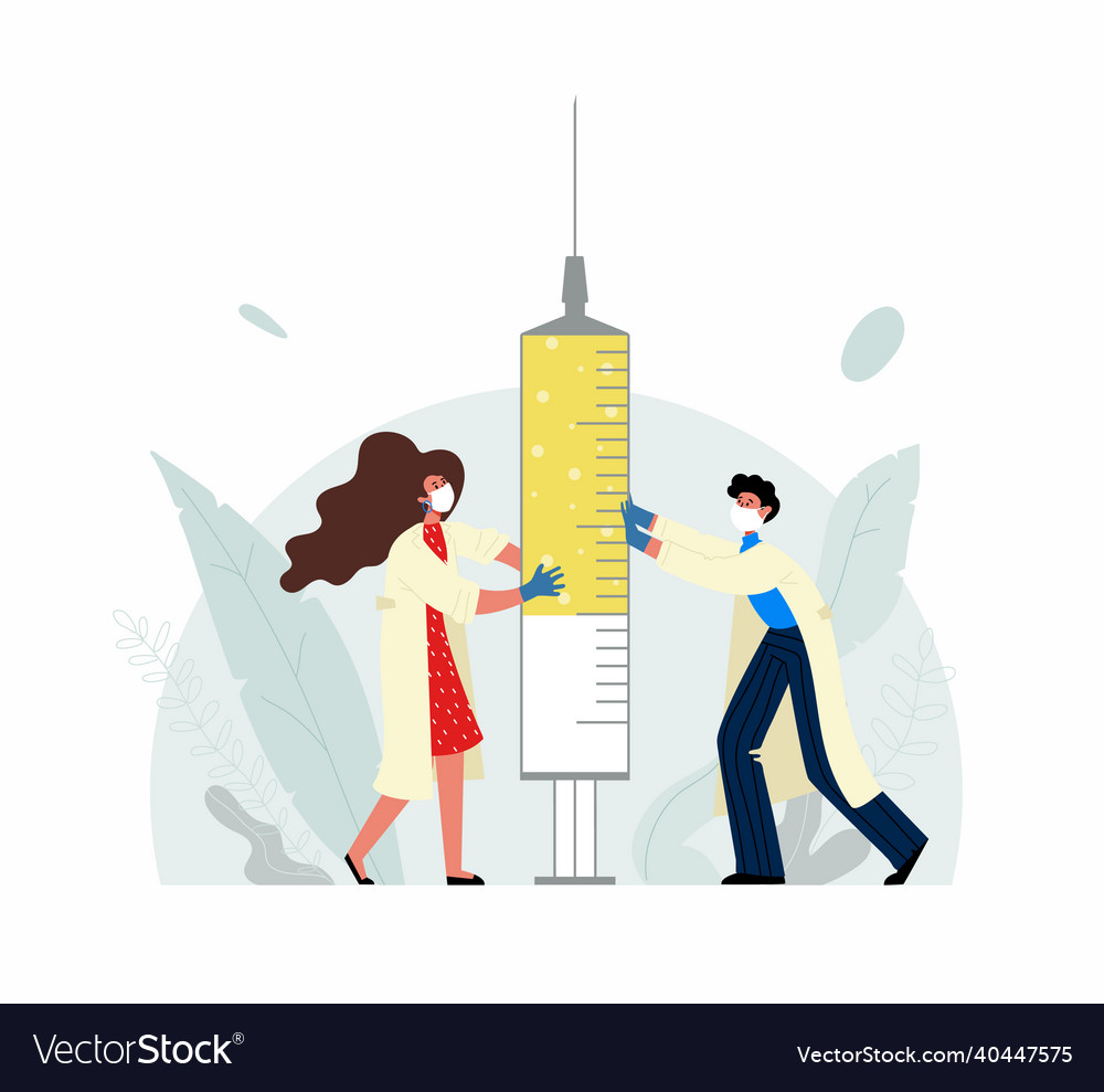 A man and woman in medical mask are holding vector image A man and woman in medical mask are holding
